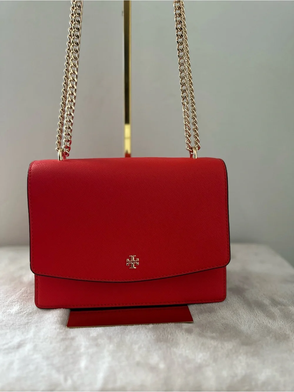 Tory Burch Emerson in bright red with gold straps
